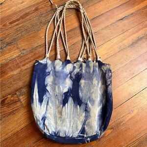 Free People Tie Dye blue suede purse unique boho tote bag leather fringe